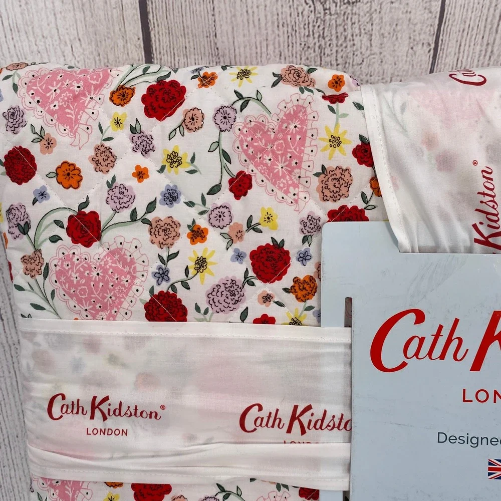 Cath Kidston Floral Heart Quilt Set Queen Pink Cotton Shabby Chic Cottagecore